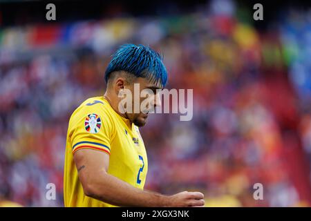 Andrei Ratiu ha partecipato al turno di UEFA Euro 2024 tra le squadre nazionali di Romania e Paesi Bassi all'Allianz Arena di Monaco, Germania (Maciej Foto Stock