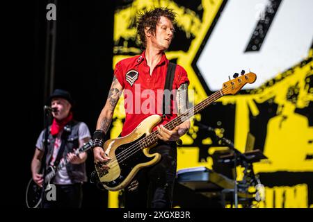 Milano Italia. 9 luglio 2024. La rock band canadese SUM 41 si esibisce dal vivo sul palco dell'Ippodromo SNAI San Siro durante gli "i-Days Milano Coca-Cola 2024". Foto Stock