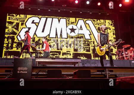 Milano Italia. 9 luglio 2024. La rock band canadese SUM 41 si esibisce dal vivo sul palco dell'Ippodromo SNAI San Siro durante gli "i-Days Milano Coca-Cola 2024". Foto Stock