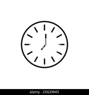 Orologio con sette icone, logo, contorno vettoriale in bianco e nero Illustrazione Vettoriale