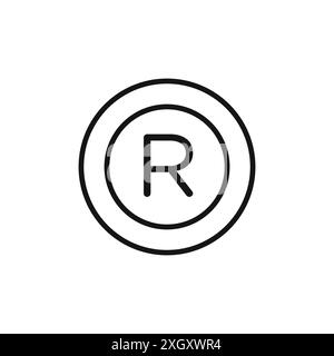 Icona registrata logo segno vettoriale contorno in bianco e nero Illustrazione Vettoriale