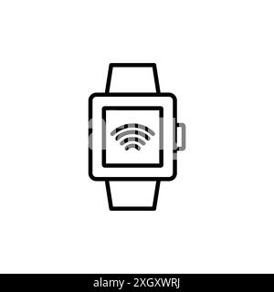 Il logo dell'icona dello smartwatch indica il contorno vettoriale in bianco e nero Illustrazione Vettoriale