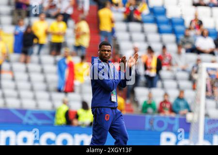 Monaco, Germania. 2 luglio 2024. Denzel Dumfries (Paesi Bassi) visto durante il turno di UEFA Euro 2024 tra Romania e Paesi Bassi all'Allianz Arena. Punteggio finale; Romania 0:3 Paesi Bassi. (Foto di Maciej Rogowski/SOPA Images/Sipa USA) credito: SIPA USA/Alamy Live News Foto Stock