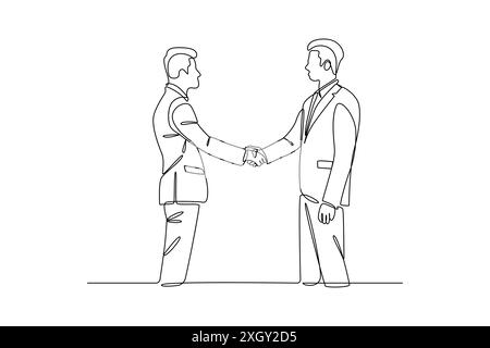 Due uomini d'affari che stringono la mano in un disegno continuo. Simboleggiando la partnership e l'accordo Illustrazione Vettoriale