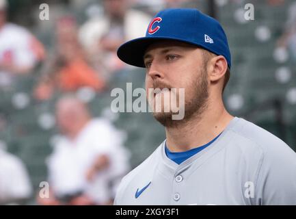 Baltimora, Stati Uniti. 9 luglio 2024. BALTIMORE, MD - 10 LUGLIO: Lanciatore dei Chicago Cubs Jameson Taillon (50) prima di una partita della MLB tra i Baltimore Orioles e i Chicago Cubs, il 10 luglio 2024, all'Orioles Park a Camden Yards, a Baltimora, Maryland. (Foto di Tony Quinn/SipaUSA) credito: SIPA USA/Alamy Live News Foto Stock