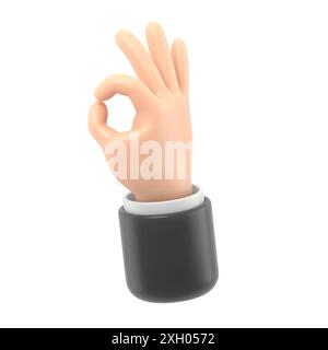 Icona Cartoon Gesture Mockup.cartoon personaggio uomo d'affari mani gesti assortiti: Okay. Rendering 3D su sfondo bianco. Foto Stock