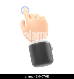 Icona dei gesti dei cartoni animati Mockup.illustrazione 3D pulsante a mano personaggio del cartoni animati mano. Rendering 3D su sfondo bianco. Foto Stock