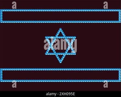 Bandiera israeliana su uno sfondo buio e lutto. Simboli di Israele basati sul triangolo di Penrose. Base monolitica dei simboli israeliani basata su ficu insoliti Illustrazione Vettoriale