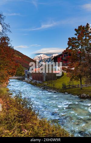 Autunno a Ramsau nella Terra di Berchtesgadener, Baviera, Germania Foto Stock