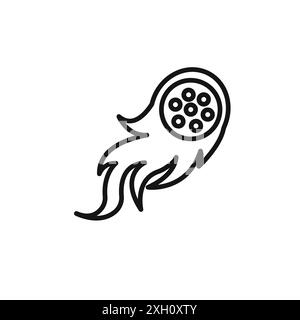 Simbolo della pallina da golf in fiamme contorno vettoriale in bianco e nero Illustrazione Vettoriale