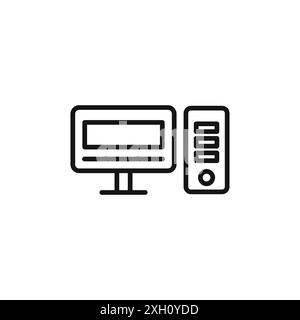 Il logo dell'icona di computer Technology indica il contorno vettoriale in bianco e nero Illustrazione Vettoriale