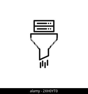 Icona di filtraggio dei dati, logo, contorno vettoriale in bianco e nero Illustrazione Vettoriale