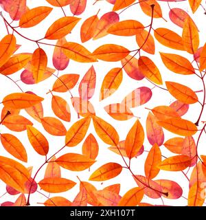 Motivo senza cuciture con foglie d'autunno acquerello in tonalità di arancio Foto Stock