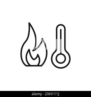 Contorno vettoriale del logo dell'icona della temperatura del fuoco in bianco e nero Illustrazione Vettoriale