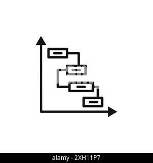 Icona grafico Gantt logo segno vettoriale contorno in bianco e nero Illustrazione Vettoriale