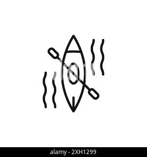 logo icona kayak contorno vettoriale in bianco e nero Illustrazione Vettoriale