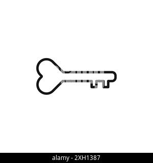 Icona chiave Love logo segno vettoriale contorno in bianco e nero Illustrazione Vettoriale