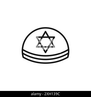 Simbolo kippah logo segno vettoriale contorno in bianco e nero Illustrazione Vettoriale