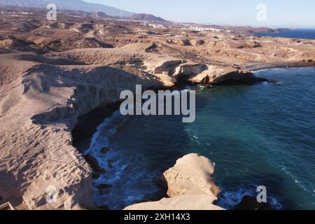 Paesaggio di Tajao, costa vulcanica nell'isola di Tenerife Sud, Isole Canarie, Spagna. Foto di alta qualità Foto Stock