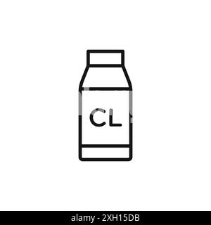 Icona chimica del cloro liquido, simbolo vettoriale, contorno in bianco e nero Illustrazione Vettoriale