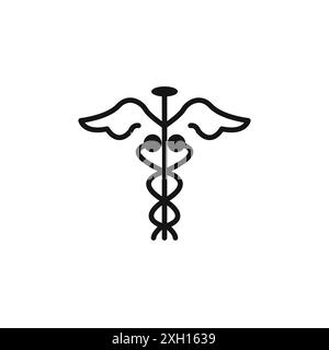 icona caduceo medico logo segno vettoriale contorno in bianco e nero Illustrazione Vettoriale