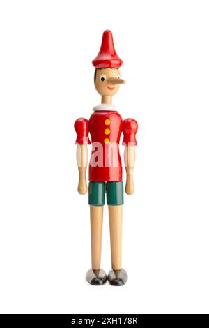 Pupazzo di Pinocchio isolato su sfondo bianco Foto Stock