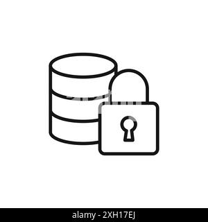 Simbolo del logo Secure Data base, contorno vettoriale in bianco e nero Illustrazione Vettoriale