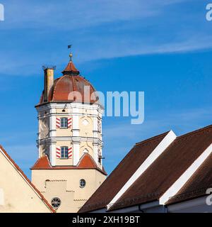 Torre, Tor superiore, porta cittadina di Aichach, Baviera, Germania Foto Stock