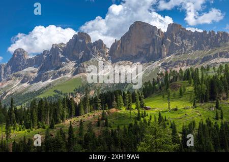 Vista sul roseto da Karersee, alto Adige Foto Stock