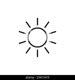 Il logo dell'icona del sole indica il contorno vettoriale in bianco e nero Illustrazione Vettoriale