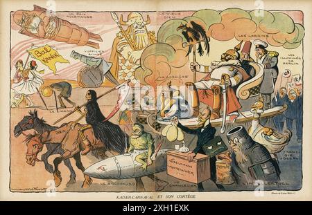 Kaiser-Karnaval e il suo disegno processuale di Lucien Métivet pubblicato sul settimanale satirico francese 'la Baionnette' n°36, il 9 marzo 1916. Numero speciale intitolato "Kaiser-Karnaval". Foto Stock