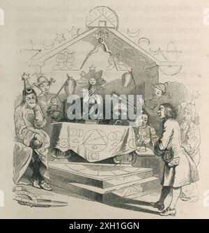 Parte III. Un viaggio a Laputa. Capitolo II Gulliver viene ricevuto dal re dei Laputiani. Illustrazione di Jean-Jacques Grandville da "Gulliver's Travels" di Jonathan Swift (volume 2), pubblicata in francese nel 1838 da Furne et Cie e H. Fournier éditeur. Foto Stock