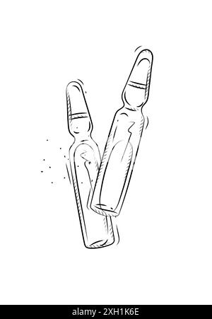 Coppia di fiale per uso medico, disegnando in stile grafico su sfondo bianco Illustrazione Vettoriale