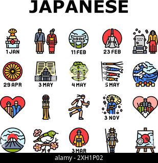 le icone nazionali asia delle festività giapponesi impostano il vettore Illustrazione Vettoriale