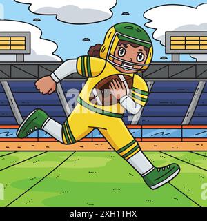 American Female Player Running Football Colored Illustrazione Vettoriale