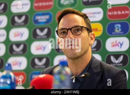 Il direttore del fai Marc Canham durante una conferenza stampa all'Aviva Stadium di Dublino, Irlanda. Hallgrimsson, è stato nominato nuovo allenatore della Repubblica d'Irlanda. L’ex allenatore islandese e giamaica sostituisce l’allenatore ad interim John o’Shea, che ha preso il comando dopo la partenza di Stephen Kenny a novembre. Data foto: Giovedì 11 luglio 2024. Foto Stock