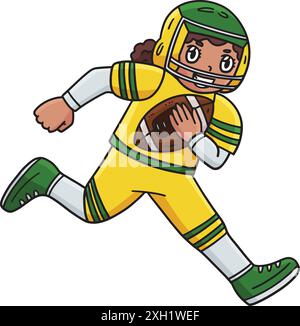 American Female Player Running Football Clipart Illustrazione Vettoriale