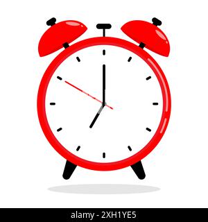 Sveglia rossa isolata su sfondo bianco. Illustrazione vettoriale. Illustrazione Vettoriale