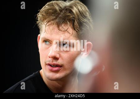 Amburgo, Germania. 11 luglio 2024. Basket: Formazione media DBB, giocatore nazionale Moritz Wagner. Crediti: Gregor Fischer/dpa/Alamy Live News Foto Stock