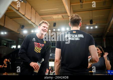 Amburgo, Germania. 11 luglio 2024. Basket: Formazione media DBB, giocatore nazionale Moritz Wagner. Crediti: Gregor Fischer/dpa/Alamy Live News Foto Stock