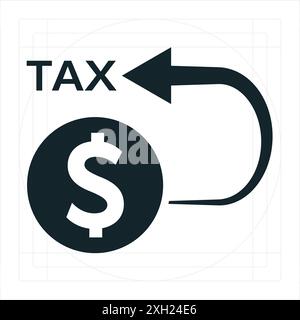 Icona del rimborso fiscale Un'illustrazione vettoriale in monocromia, raffigurata interamente riempita. Illustrazione Vettoriale