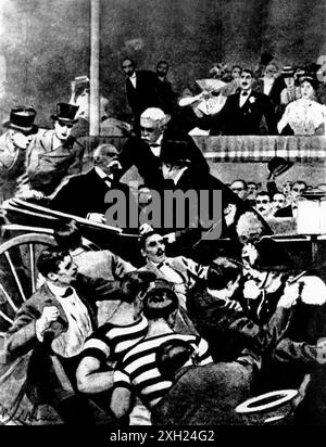 1900 Monza Archivio storico Olycom/LaPresse Umberto i di Savoia (Umberto Rainerio Carlo Vittorio Emanuele Giovanni Maria Ferdinando Eugenio di Savoia; Torino, 14 marzo 1844 - Monza, 29 luglio 1900) è stato re d'Italia dal 1878 al 1900. Nella foto: Morte di Re Umberto i per mano dell'anarchico Gaetano Bresci nella foto: Morte di Re Umberto i per mano dell'anarchico Gaetano Bresci credito: LaPresse/Alamy Live News Foto Stock