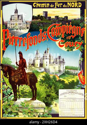 Poster da viaggio vintage - FRAIPONT Gustave - Pierrefonds, Compiègne et Coucy, 1900 Foto Stock