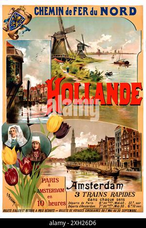 Poster di viaggio vintage - FRAIPONT Gustave - Chemins de Fer du Nord, Hollande Foto Stock