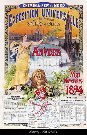 Poster di viaggio vintage - FRAIPONT Gustave - Exposition Universelle, Anvers, 1894. Foto Stock