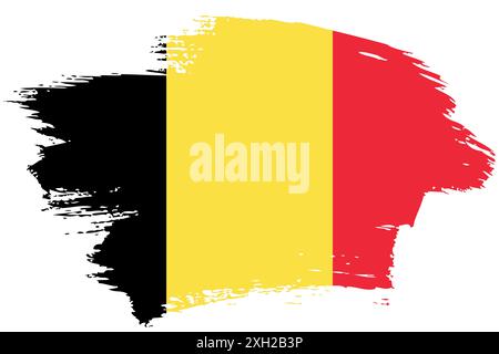 Sfondo bandiera pennello Belgio. Striscione isolato dipinto belga in stile grunge disegnato a mano. Foto Stock