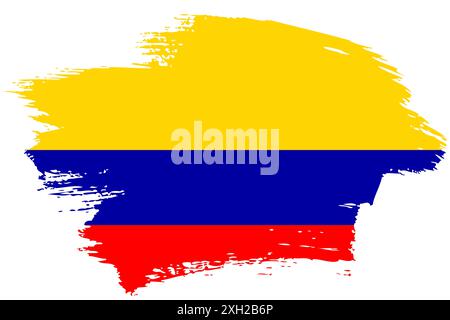 Sfondo della bandiera del pennello Colombia. Striscione isolato dipinto colombiano in stile grunge disegnato a mano. Foto Stock