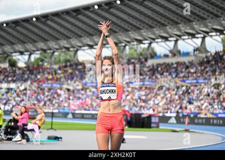 Jaroslava Mahuchikh durante l'evento di atletica leggera Meeting de Paris Wanda Diamond League 2024 il 7 luglio 2024 allo stadio Charlety di Parigi, Francia. Crediti: Victor Joly/Alamy Live News Foto Stock