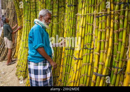 Kolkata, India - 2 novembre 2023: Si vede un lavoratore che lavora con gli zuccherini nel centro della città. Concetto di lavoro informale e laboratorio nero Foto Stock