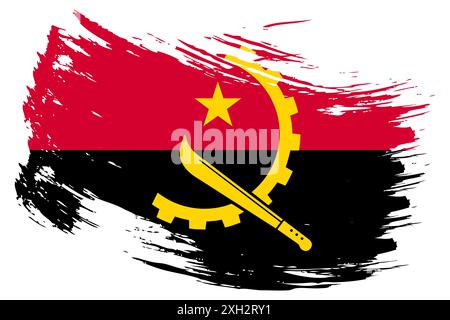 Sfondo flag tratto pennello Angola. Striscione isolato dipinto angolano in stile grunge disegnato a mano. Foto Stock